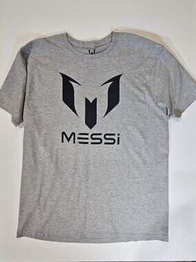 NWT Lionel Messi T-shirt Mens Large Grey Black Logo Casual Athletic Tee